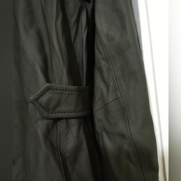 VINCE OLIVE GREEN LEATHER PARKA JACKET - Picture 5 of 12